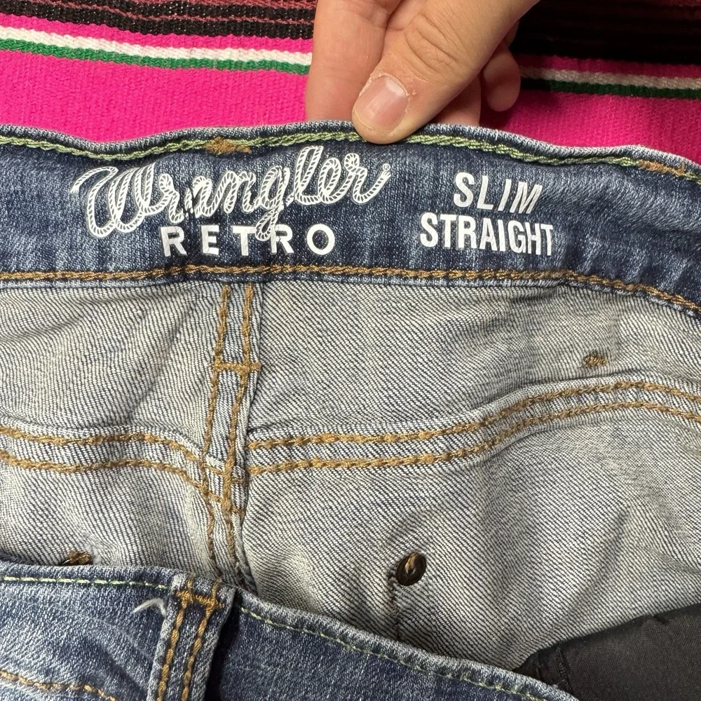 Wrangler Retro Slim Straight Jeans Men's 35x36 (Fits 34x34) Blue Western Faded
